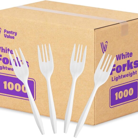 1000 Count] Lightweight White Forks - Disposable Cutlery for Parties, Events, an - Picture 1 of 6